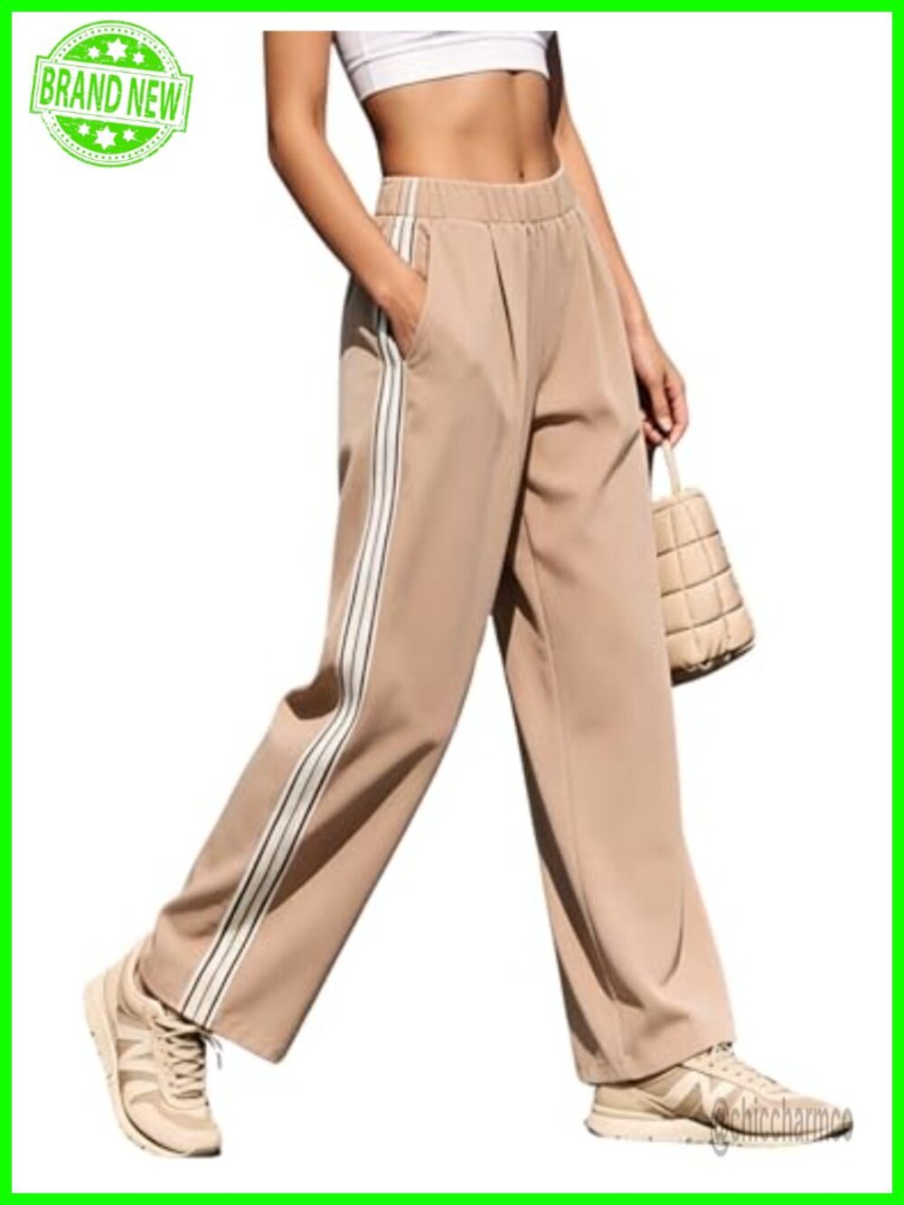 Women Lightweight Straight Leg Track Pants Elastic Waist Joggers Pockets